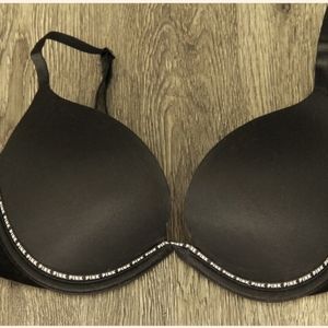 NWOT PINK VICTORIA'S SECRET BLACK LOGO PUSH UP BRA size 32 C